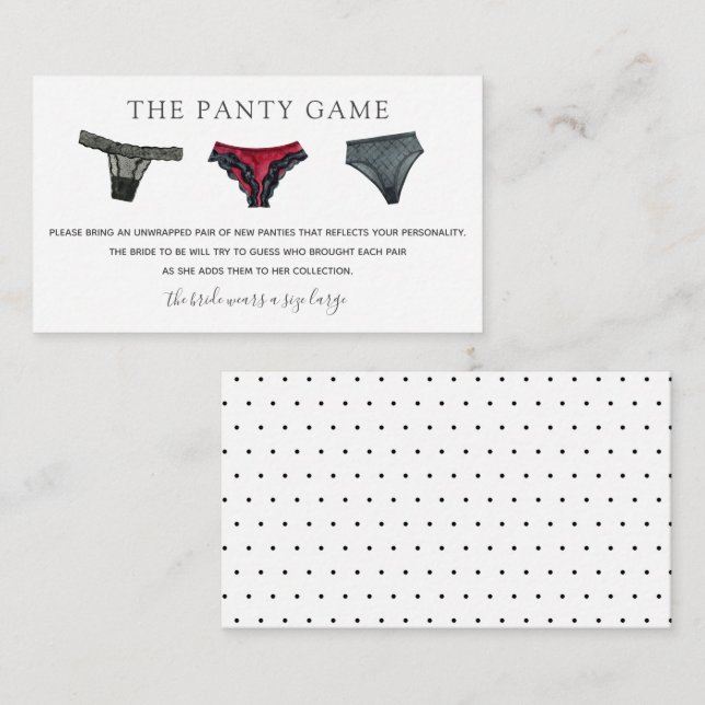 Carte d'insertion du jeu de la culotte (Devant / Derrière)