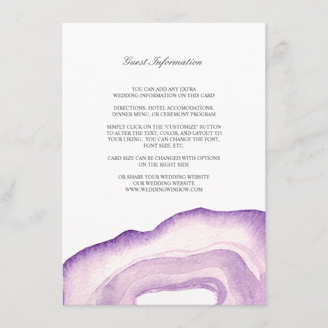 Carte d'insertion du Mariage d'aquarelle | Lavande (Devant)