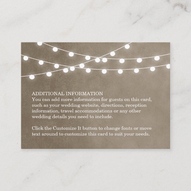 Carte d'insertion du Mariage Taupe String Lights (Devant)