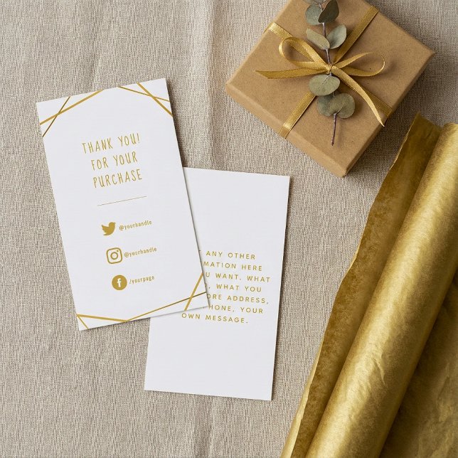Carte d'insertion géométrique or pour les commande (Gold geometric thank you customer orders enclosure card.)