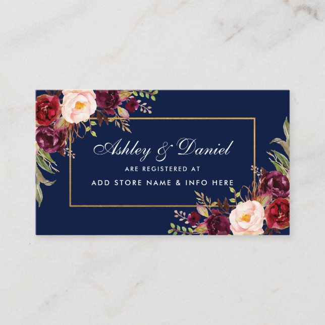 Carte d'insertion mariage Burgundy Floral Blue Reg (Devant)