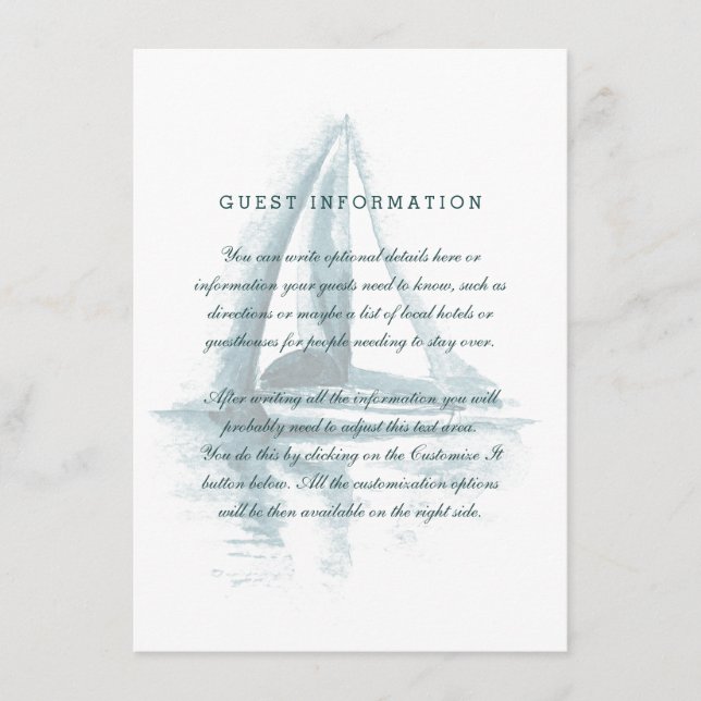Carte d'insertion Mariage de bateau à voile Waterc (Devant)