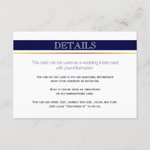 Carte d'insertion mariage en or bleu marine et bla