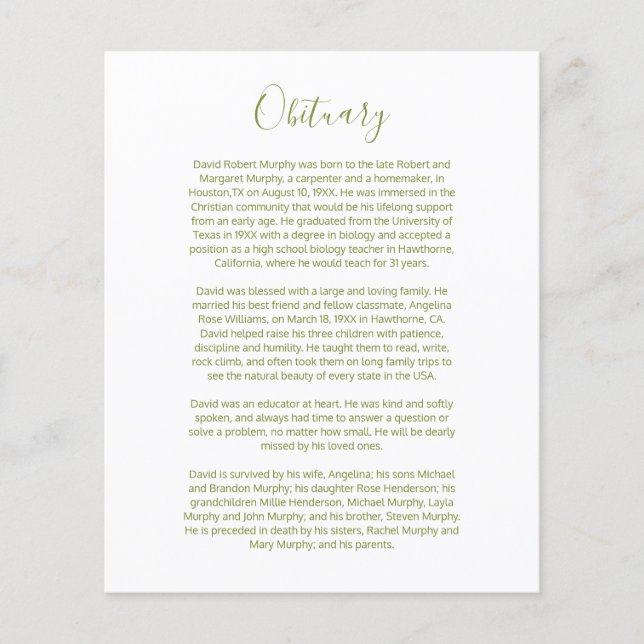 Carte d'insertion nécrologique (Devant)