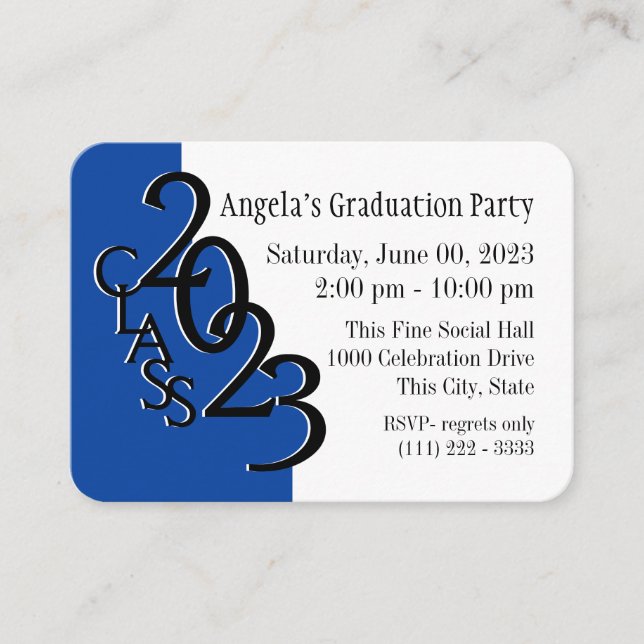 Carte d'insertion photo bleue de la fête de gradua (Devant)