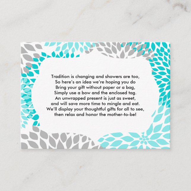 Carte d'insertion pour bébé nuptiale douche turquo (Devant)