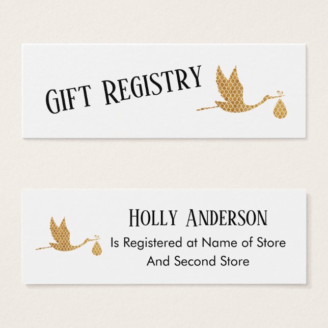 Carte d'insertion simple Preppy Gold Stork (Devant & derrière)