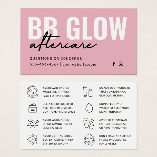 Carte d'instruction faciale rose BB (Devant & derrière)