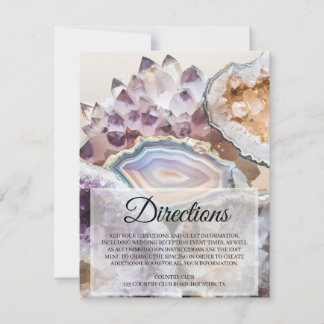 Carte d'instructions de mariage en cristal de géod