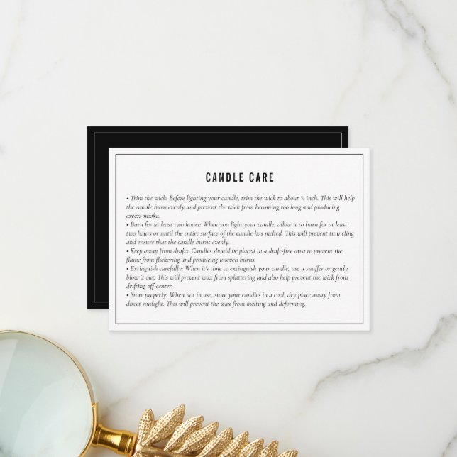 Carte d'instructions Neutral Black White Candle Ca (Devant/Arrière en situation)