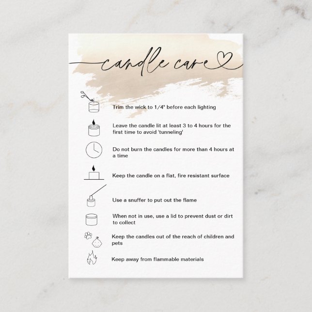 Carte d'instructions pour le soin des bougies Ajou (Devant)