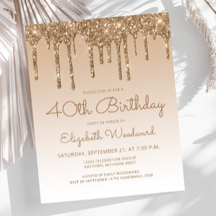 Carte d'invitation 40 ans Budget Glitter Drip Or
