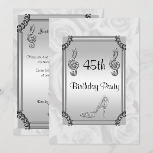 Carte d'invitation 45 ans, note de musique diamant