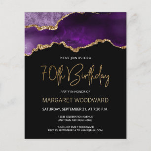 Carte d'invitation 70 ans Budget Purple Gold Agate