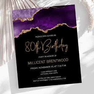 Carte d'invitation 80 ans Budget Purple Gold Agate