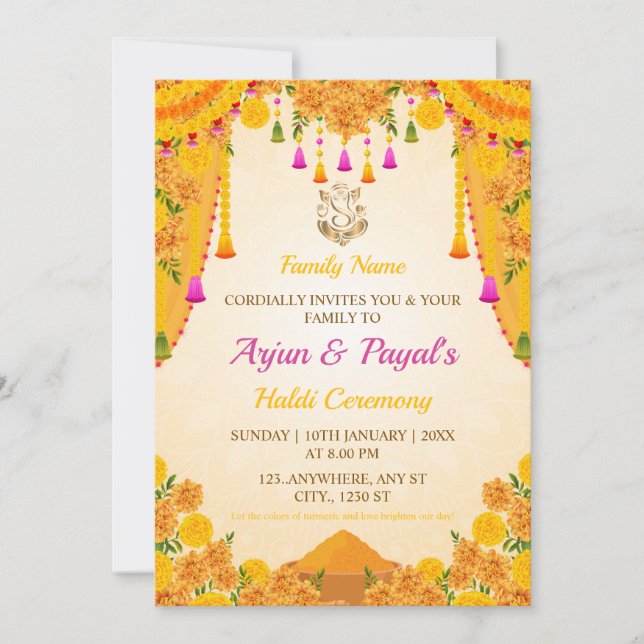 Carte d'invitation à la cérémonie d'haldi, carte d (Devant)
