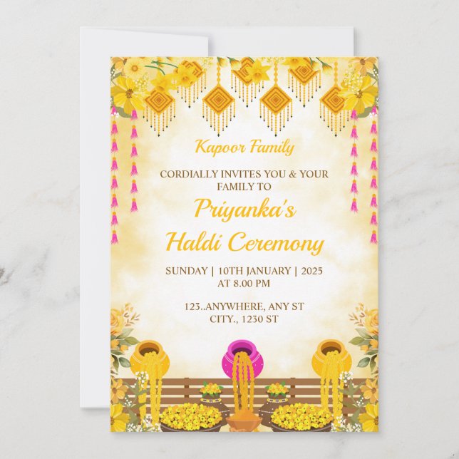 Carte d'invitation à la cérémonie d'haldi, carte d (Devant)