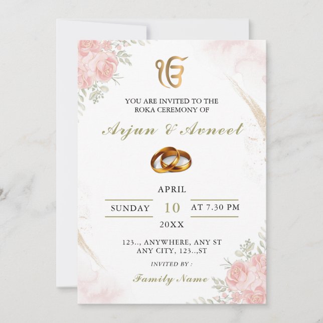 Carte d'invitation à la cérémonie Roka Floral Rose (Devant)