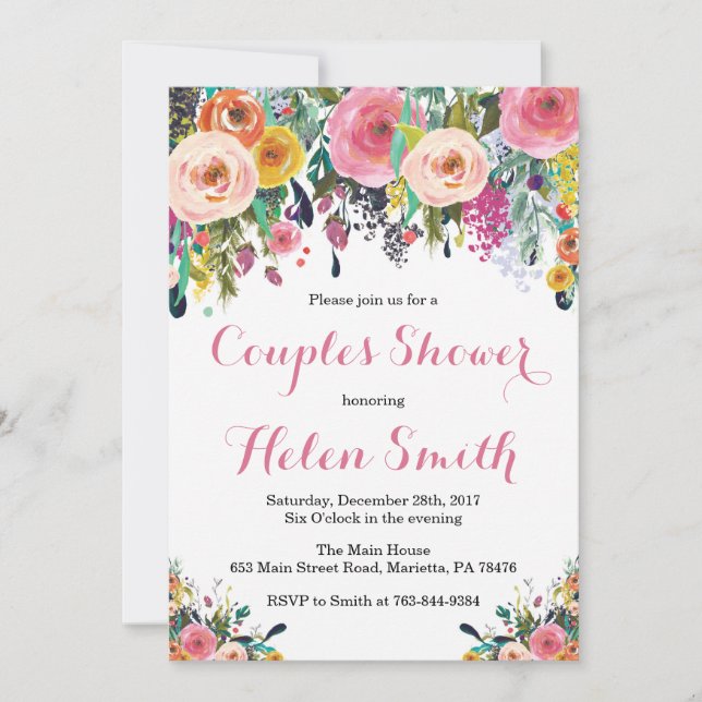 Carte d'invitation à la douche Floral Couples Aqua (Devant)
