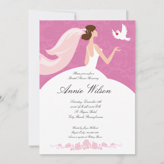 Carte d'invitation à la douche nuptiale avec pigeo (Devant)