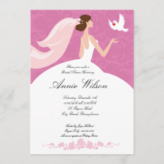 Carte d'invitation à la douche nuptiale avec pigeo