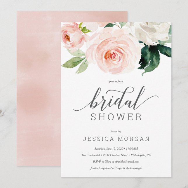 Carte d'invitation à la douche nuptiale Blushing B (Devant / Derrière)