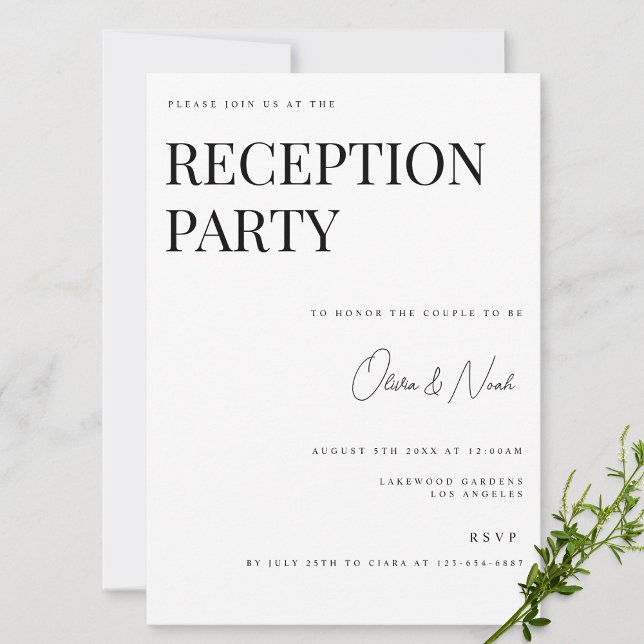 Carte d'invitation à la réception blanche moderne  (Créateur téléchargé)
