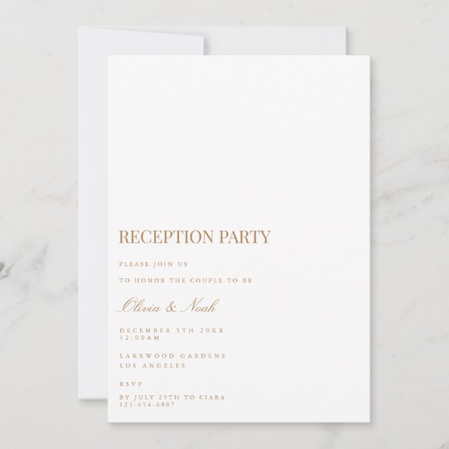 Carte d'invitation à la réception en or et blanc S (Devant)