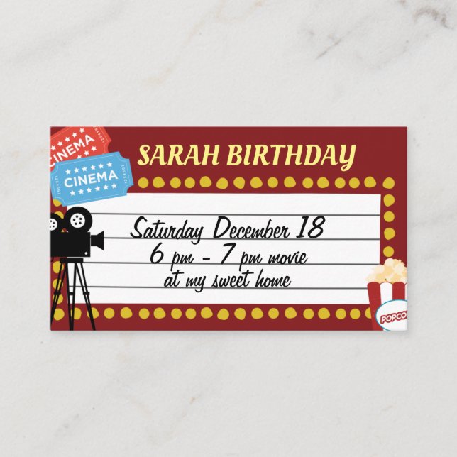 carte d'invitation à l'anniversaire du cinéma (Devant)