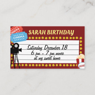 carte d'invitation à l'anniversaire du cinéma