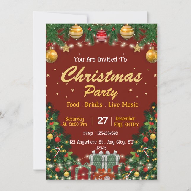 Carte d'invitation à l'événement Noël modifiable (Devant)