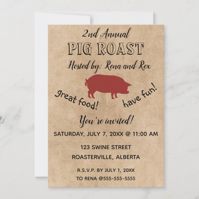 Carte d'invitation à rôtir de porc modifiable (Devant)