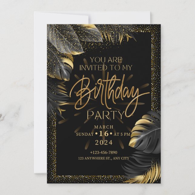 carte d'invitation à une fête d'anniversaire noire (Devant)