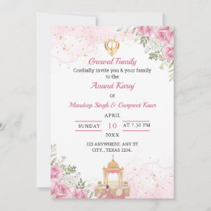 Carte d'invitation Anand Karaj à fleurs roses