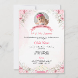Carte d'invitation Annaprashan modifiable fille