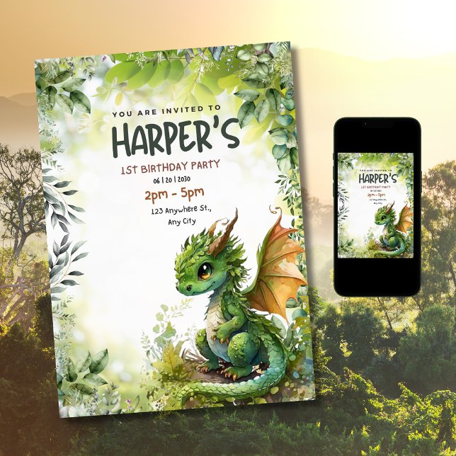 Carte d'invitation anniversaire 1 an Editable Drag (Créateur téléchargé)