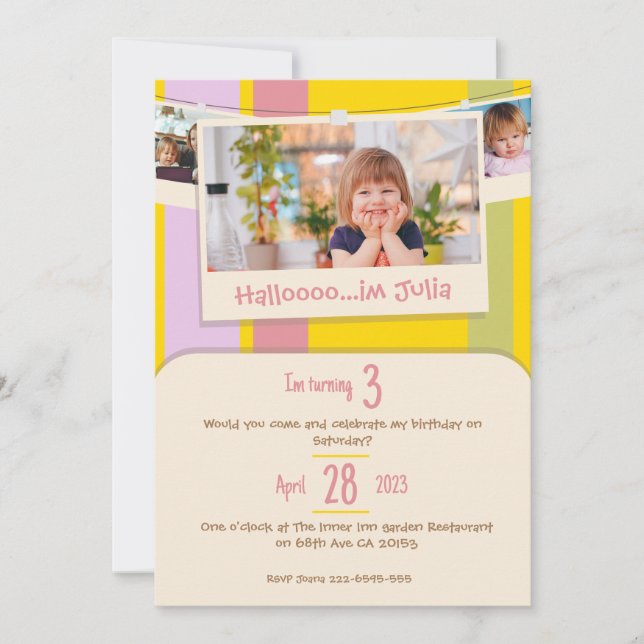 Carte d'invitation anniversaire de enfant colorée (Devant)