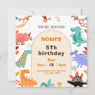 Carte d'invitation Anniversaire Dinosaur Brown bei