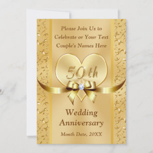 Carte d'invitation Anniversaire d'or facile à lire