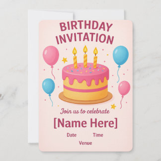 Carte d'invitation Anniversaire rose mignonne |