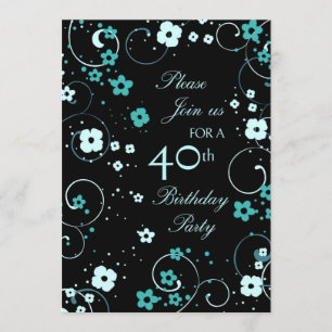 Carte d'invitation Aqua Swirls 40e anniversaire