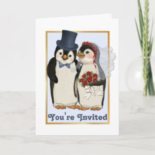 Carte d'invitation au mariage de manchots