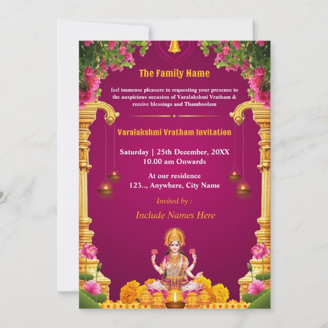 Carte d'invitation au Varalakshmi Vratham (Devant)