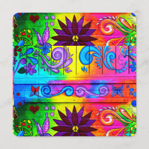 carte d'invitation aux couleurs super hippie