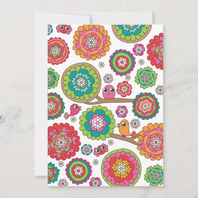 Carte d'invitation aux oiseaux et aux fleurs (Devant)