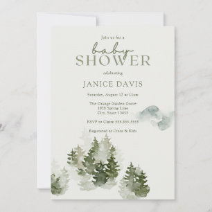Carte d'invitation Baby shower à thème Woodland d'