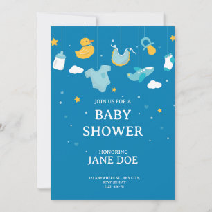 Carte d'invitation Baby shower bleu esthétique