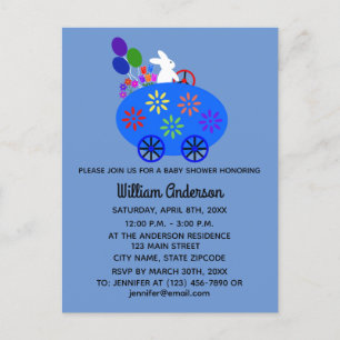 Carte d'invitation Baby Shower Bunny Egg Car#2