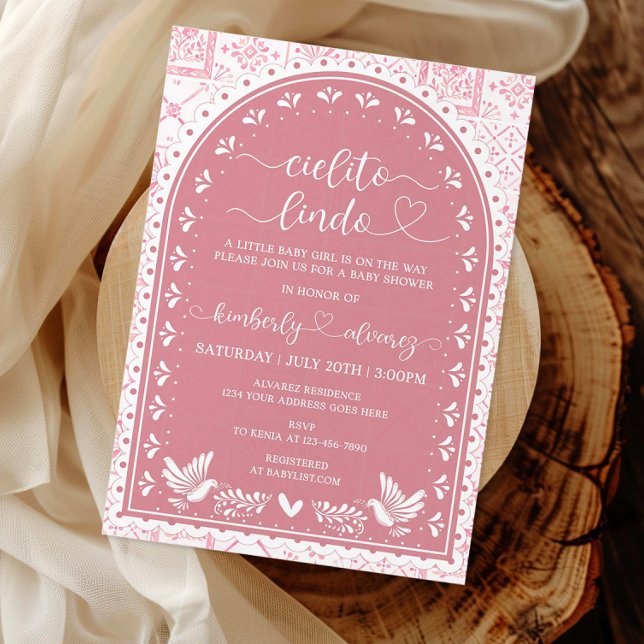 Carte d'invitation Baby shower Cielito Lindo rose (Créateur téléchargé)