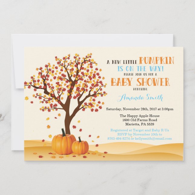 Carte d'invitation Baby shower Citrouille Boy Fall (Devant)